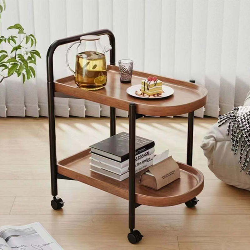 Nordic Rectangular Iron Wood 2-Tier End Table — Walnut Color