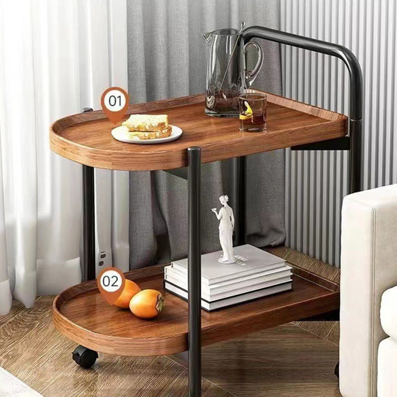 End 2-tier iron wood leather end & side tables for living room