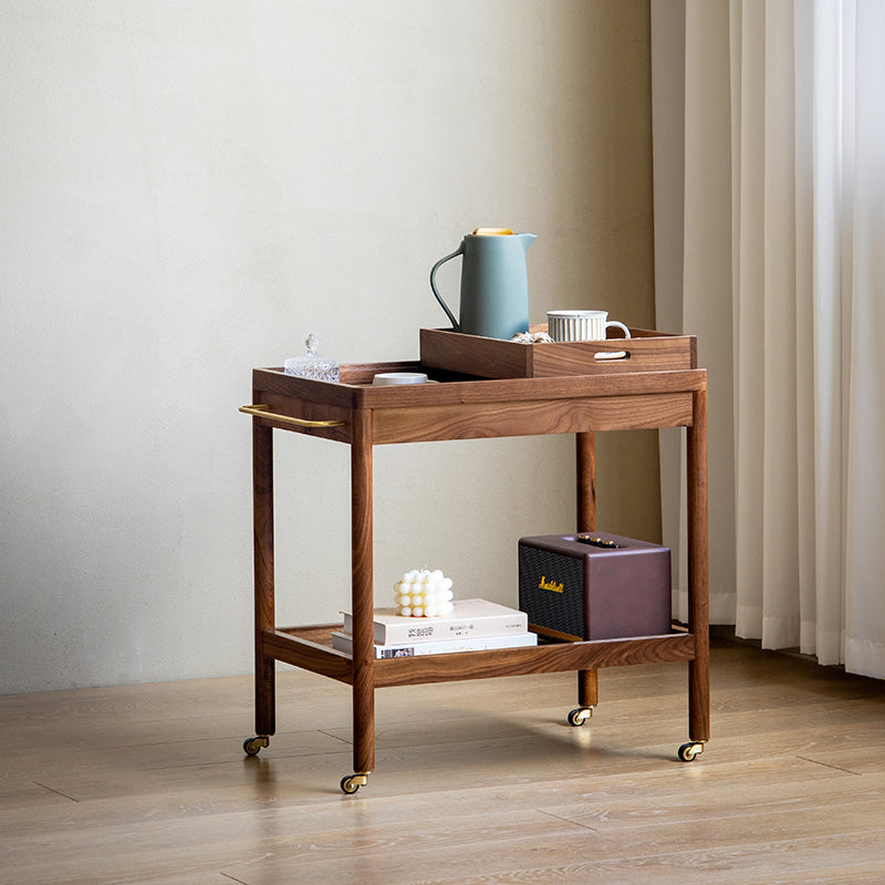 Japanese Rectangular Wood 2-Tier End Table - Walnut