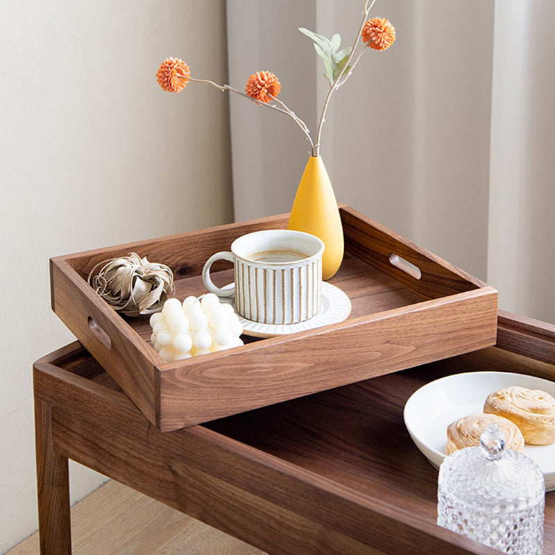 Japanese Rectangular Wood 2-Tier End Table