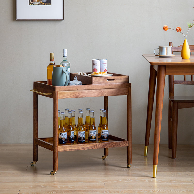 Japanese Rectangular Wood 2-Tier End Table