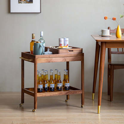 Japanese Rectangular Wood 2-Tier End Table
