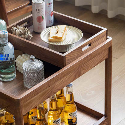 Japanese Rectangular Wood 2-Tier End Table