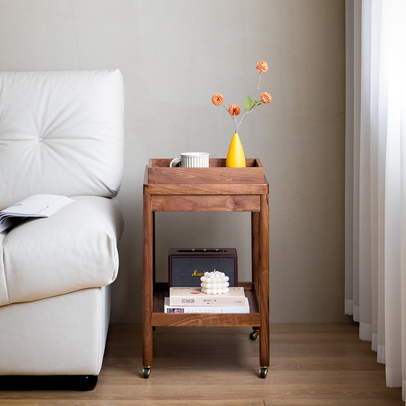 Japanese Rectangular Wood 2-Tier End Table