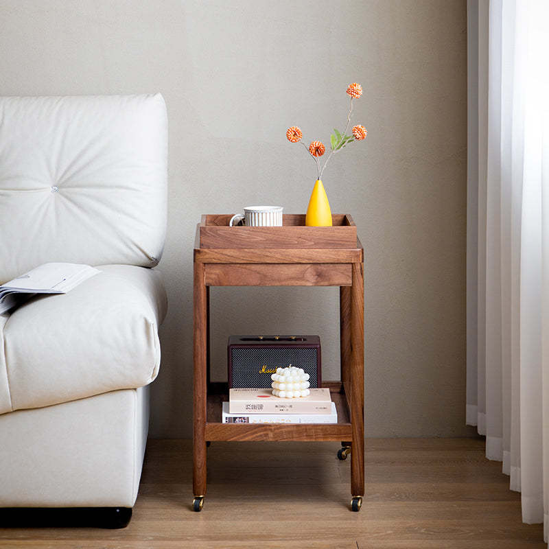 Japanese Rectangular Wood 2-Tier End Table