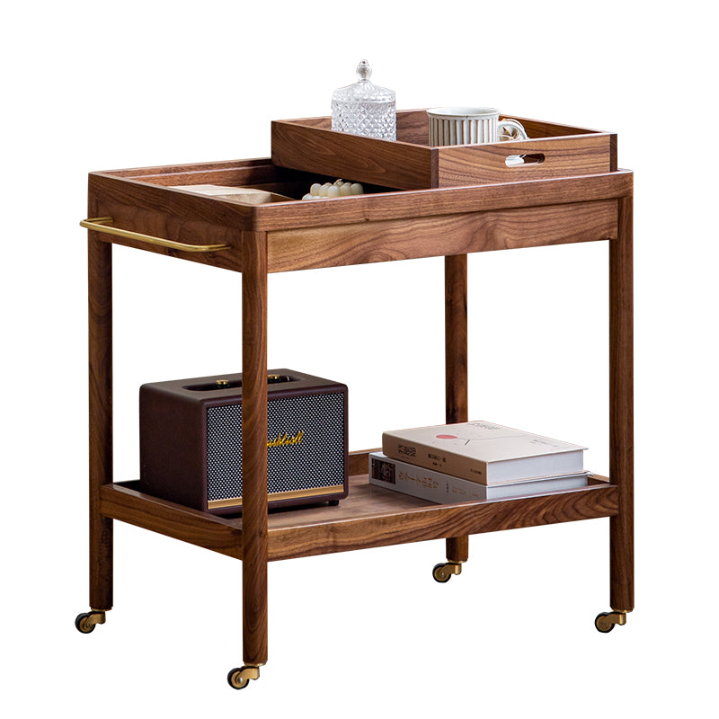Japanese Rectangular Wood 2-Tier End Table