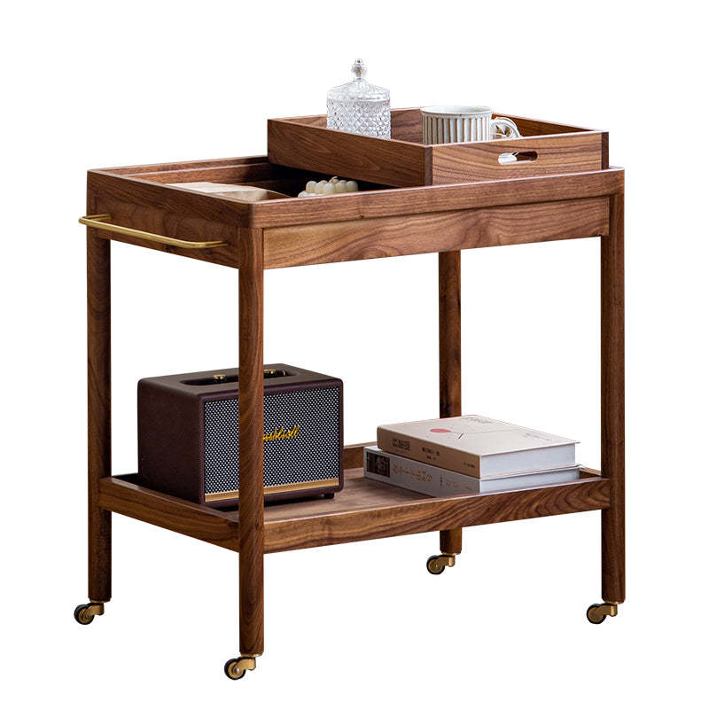 Japanese Rectangular Wood 2-Tier End Table