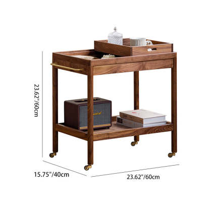 Japanese Rectangular Wood 2-Tier End Table