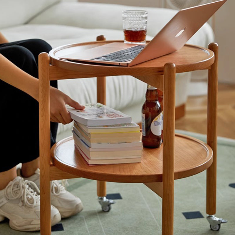 Nordic Round Wood 2-Tier End Table