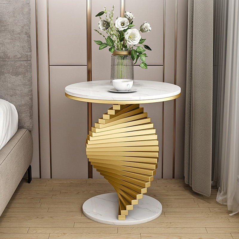 Contemporary Luxury Iron Marble 2-Tier Side Table — Gold & Black