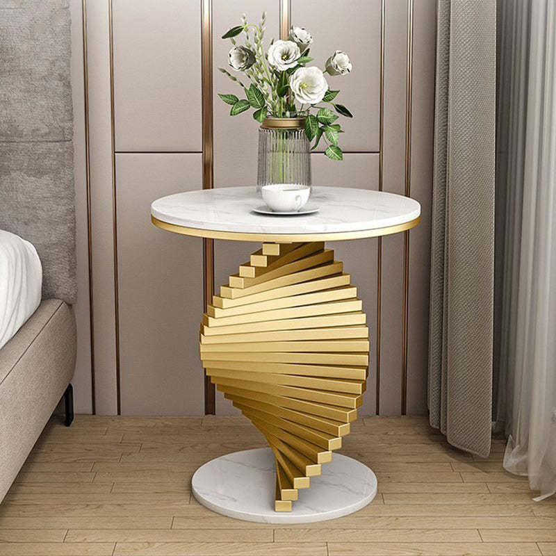 Contemporary Luxury Iron Marble 2-Tier Side Table — Gold & Black