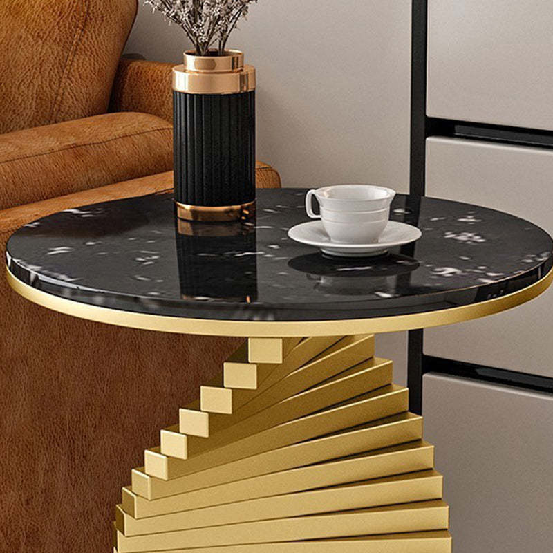 Contemporary Luxury Iron Marble 2-Tier Side Table