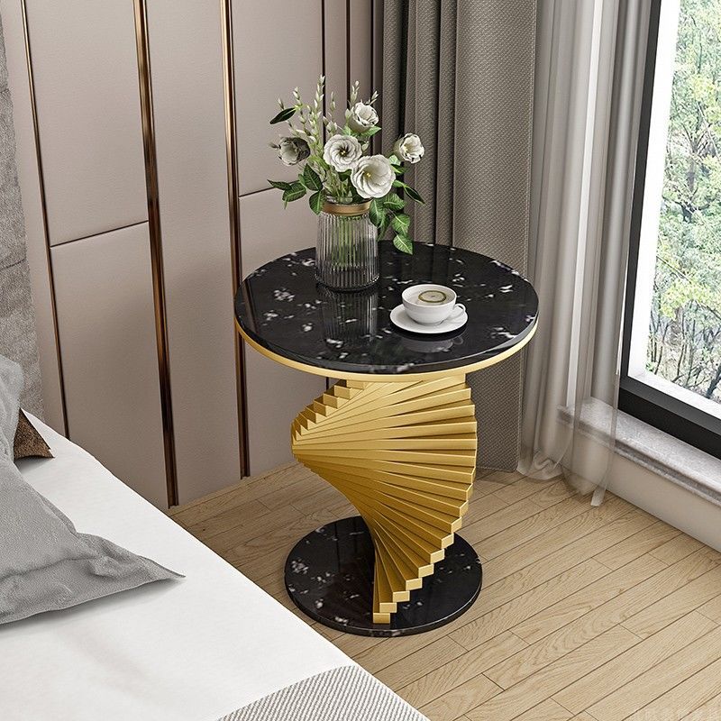 Contemporary Luxury Iron Marble 2-Tier Side Table