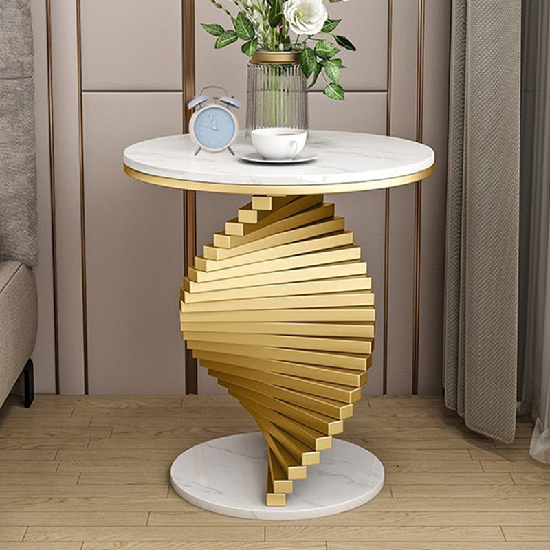 Contemporary Luxury Iron Marble 2-Tier Side Table