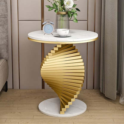 Contemporary Luxury Iron Marble 2-Tier Side Table