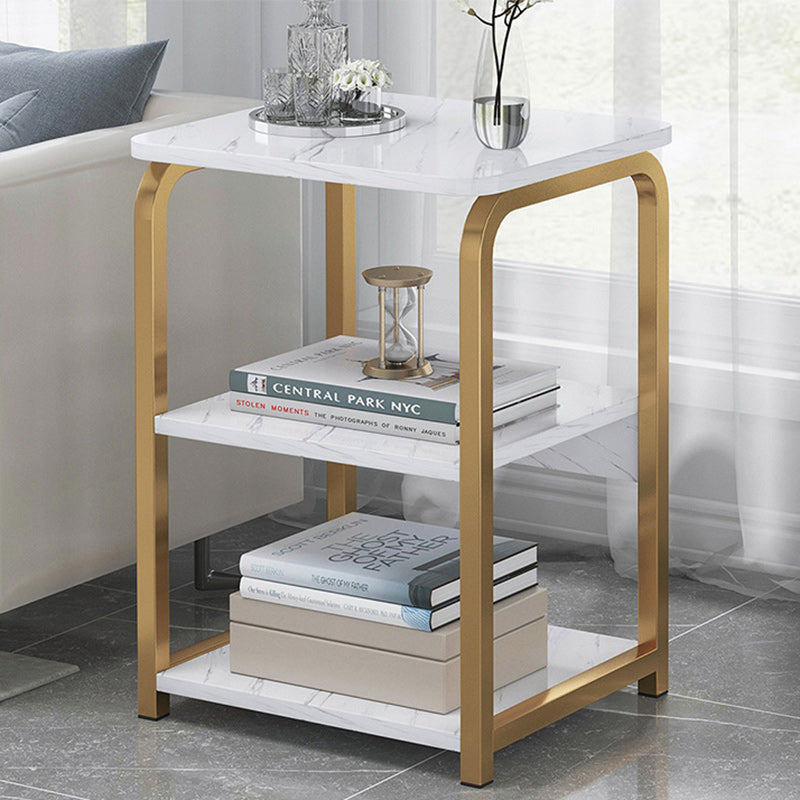 Nordic Rectangular Iron Wood 3-Tier End Table — White & Gold