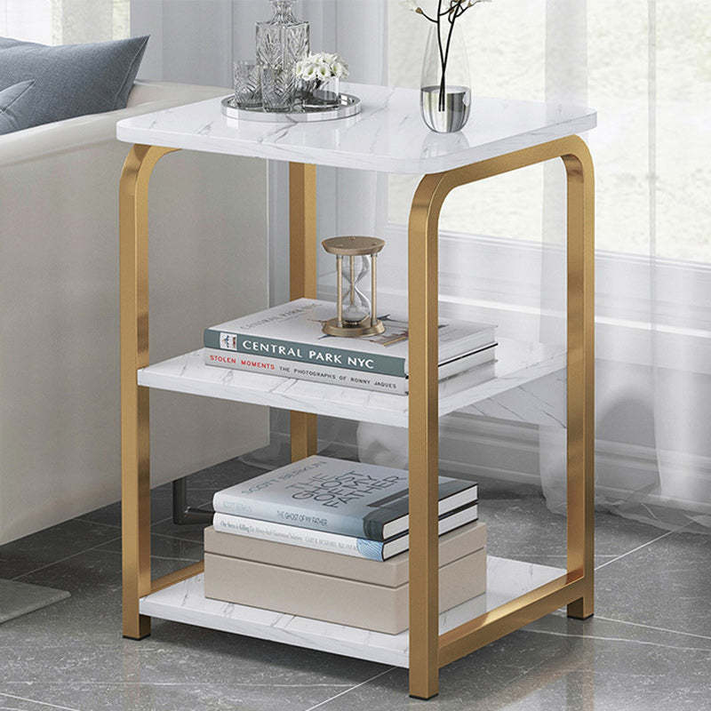 Nordic Rectangular Iron Wood 3-Tier End Table — White & Gold
