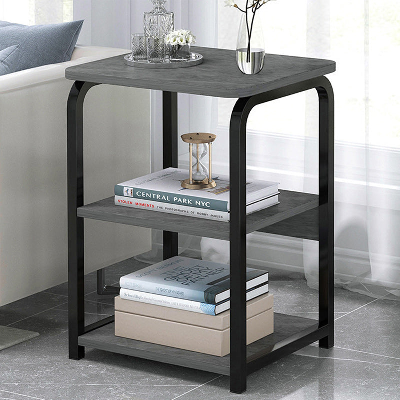 Nordic Rectangular Iron Wood 3-Tier End Table — Black & Gray