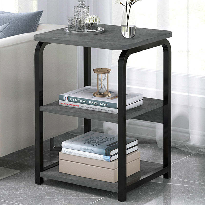 Nordic Rectangular Iron Wood 3-Tier End Table — Black & Gray