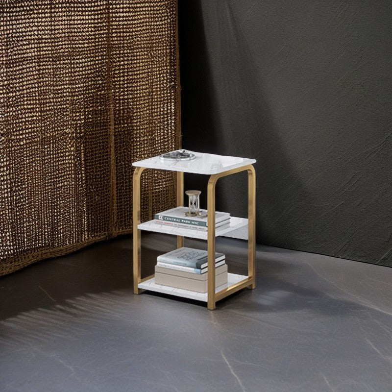 Nordic Rectangular Iron Wood 3-Tier End Table