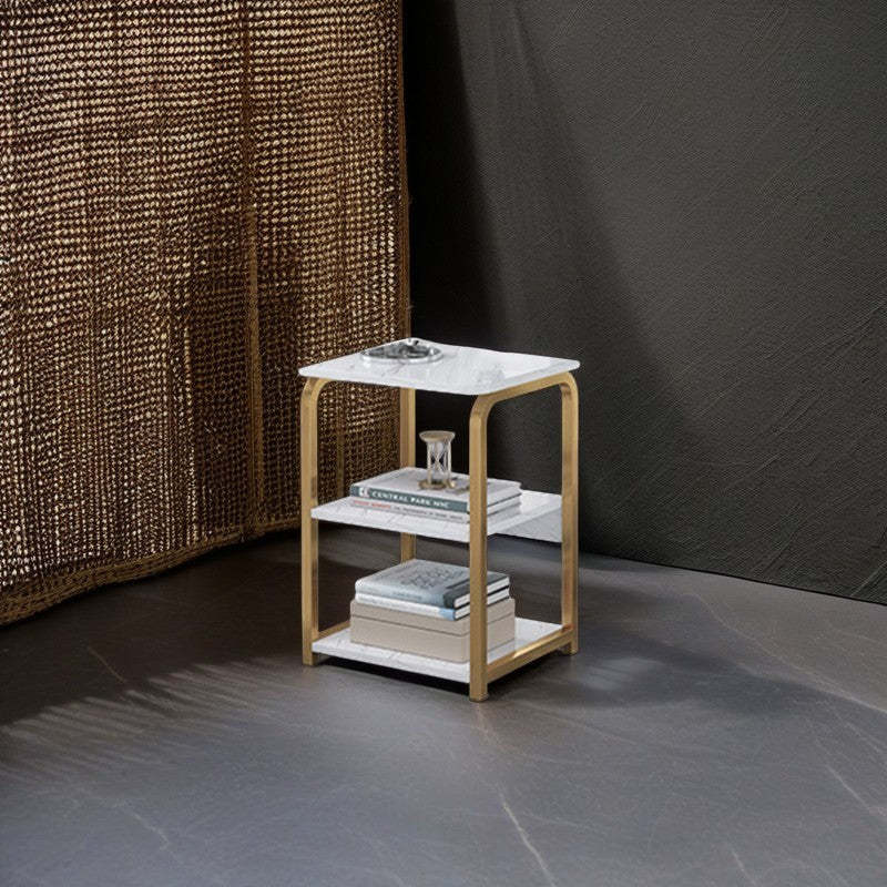 Nordic Rectangular Iron Wood 3-Tier End Table