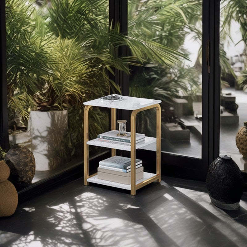 Nordic Rectangular Iron Wood 3-Tier End Table