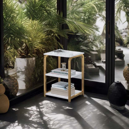 Nordic Rectangular Iron Wood 3-Tier End Table