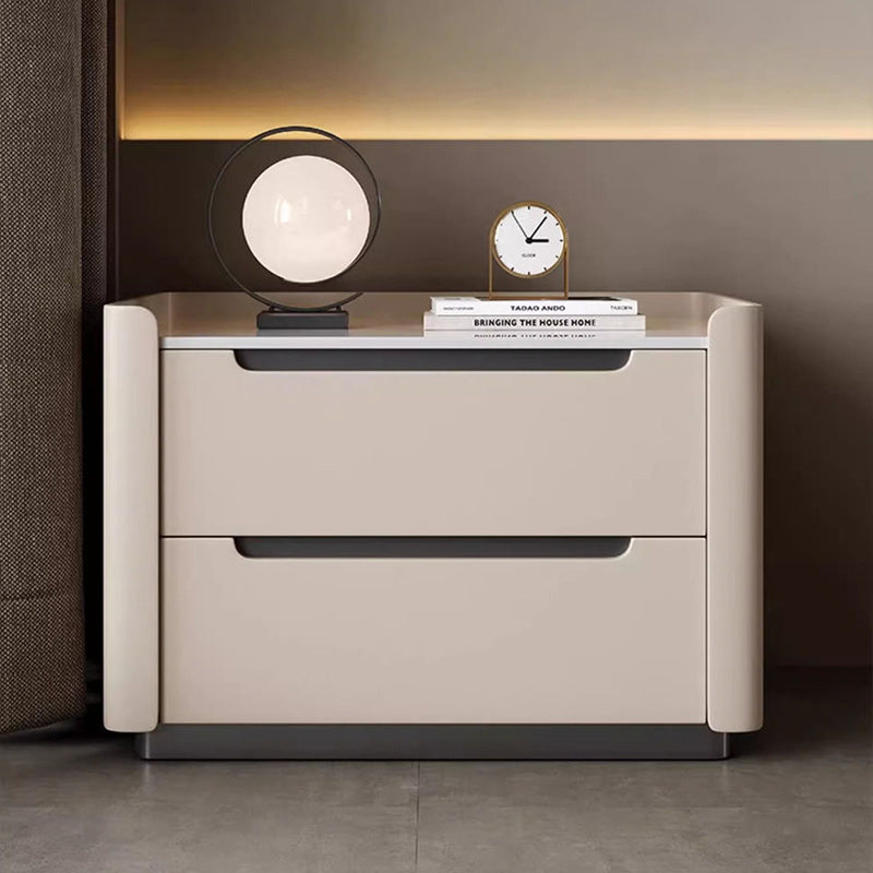 Minimalist Wood Rock Slab 2-Drawer Nightstand — Khaki