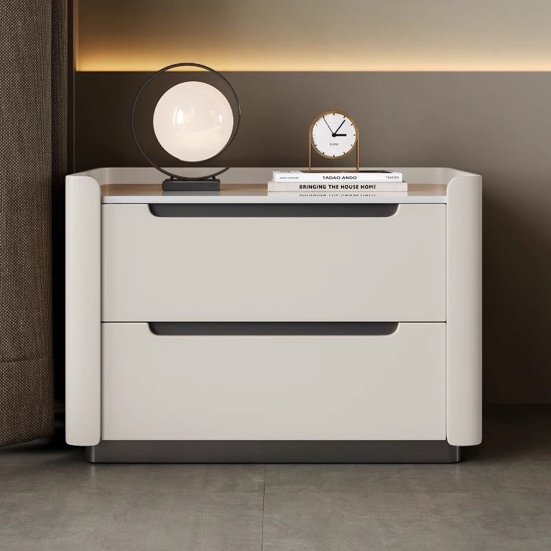 Minimalist Wood Rock Slab 2-Drawer Nightstand — Beige