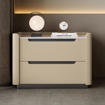 Minimalist Wood Rock Slab 2-Drawer Nightstand — White