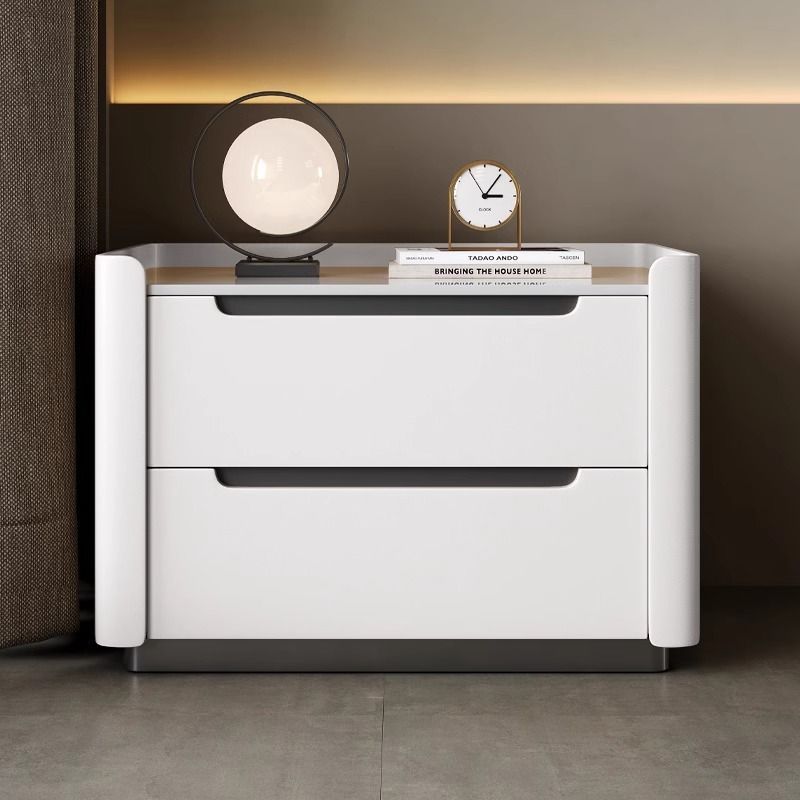Minimalist Wood Rock Slab 2-Drawer Nightstand