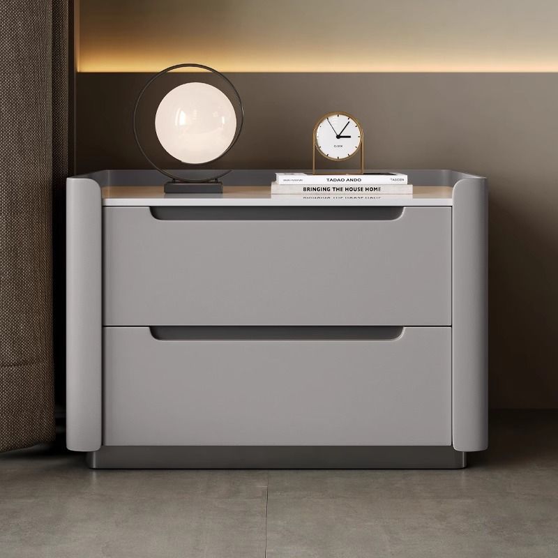 Minimalist Wood Rock Slab 2-Drawer Nightstand