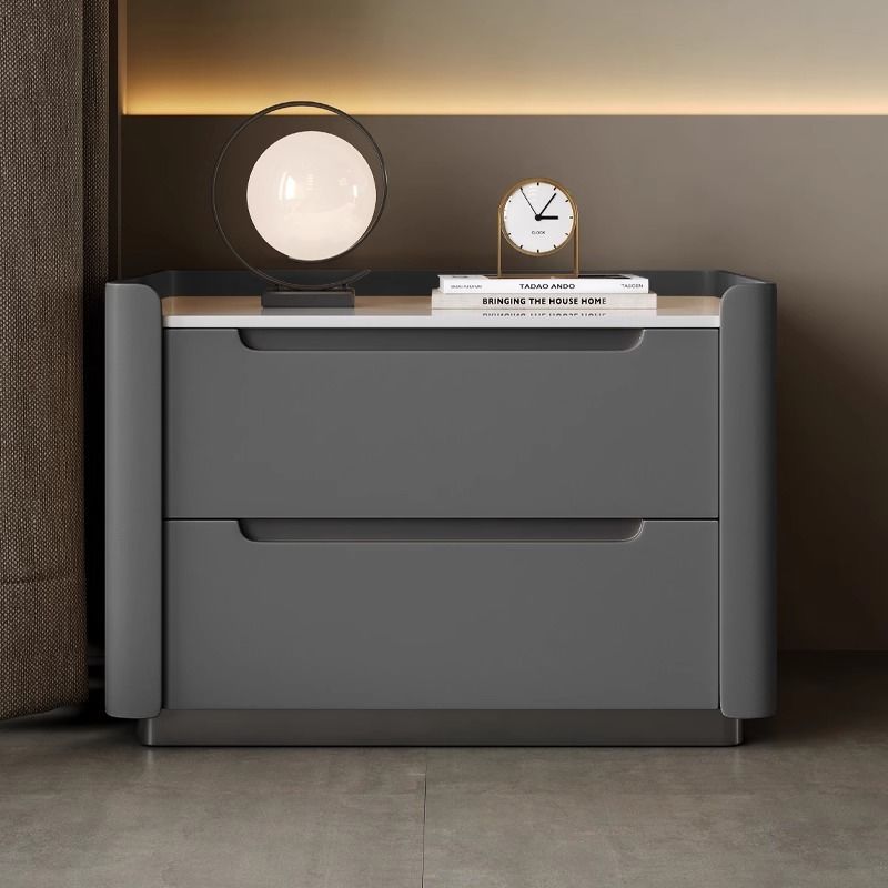 Minimalist Wood Rock Slab 2-Drawer Nightstand