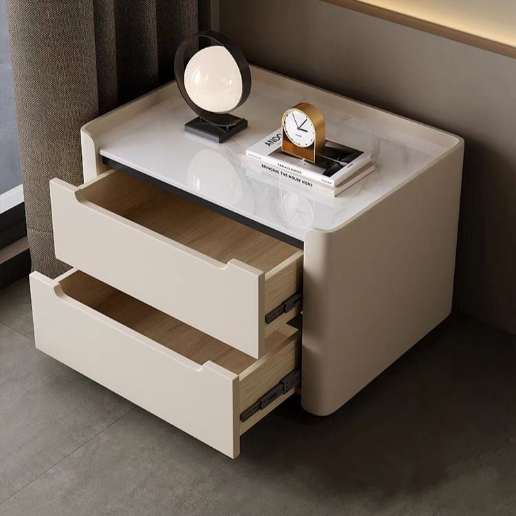 Minimalist Wood Rock Slab 2-Drawer Nightstand — Dark Gray