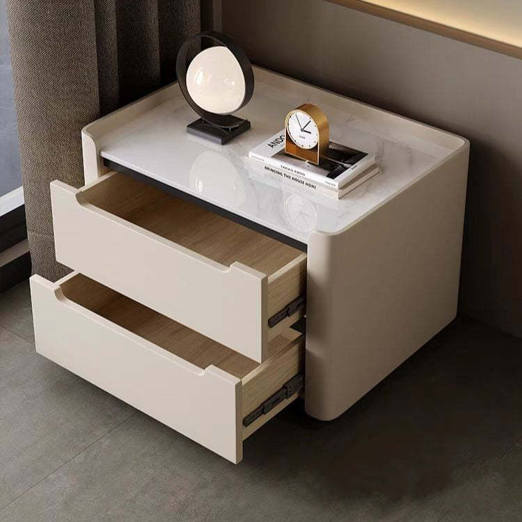 Minimalist Wood Rock Slab 2-Drawer Nightstand — Dark Gray