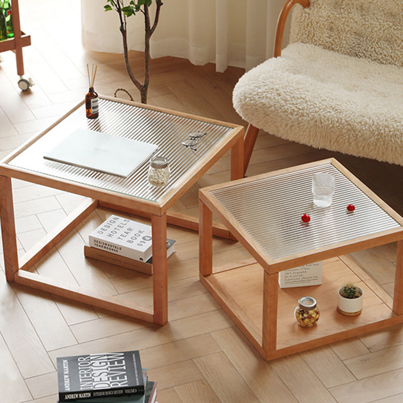 Lighom nordic wood coffee tables in glass — 23.62" L x 23.62" W x 17.52" H