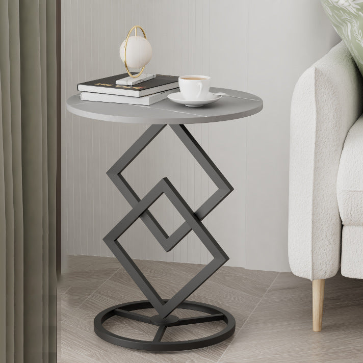 Transitional Iron Rock Slab End Table