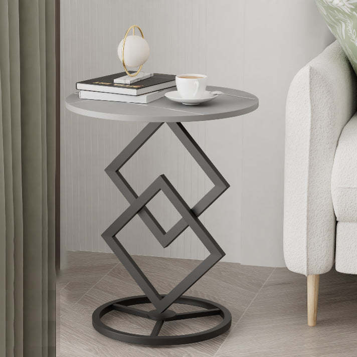 Transitional Iron Rock Slab End Table — Black / Gray