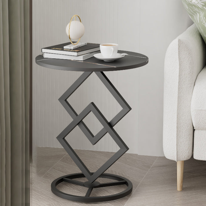 Transitional Iron Rock Slab End Table — Black / Black