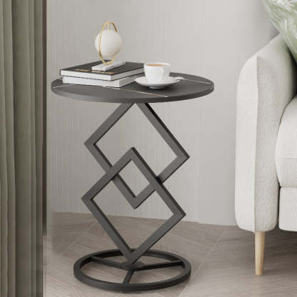 Transitional Iron Rock Slab End Table — Black / Black