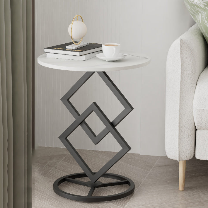 Transitional Iron Rock Slab End Table — Black / White