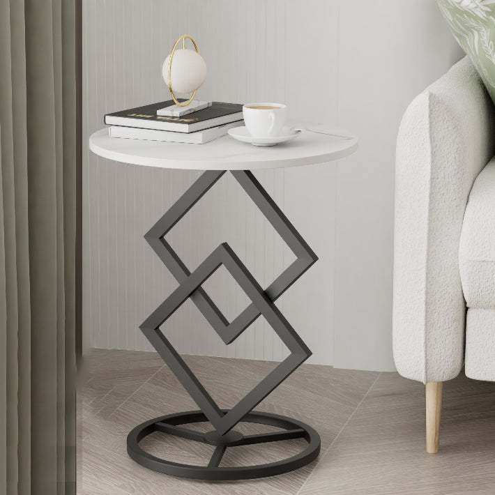 Transitional Iron Rock Slab End Table — Black / White