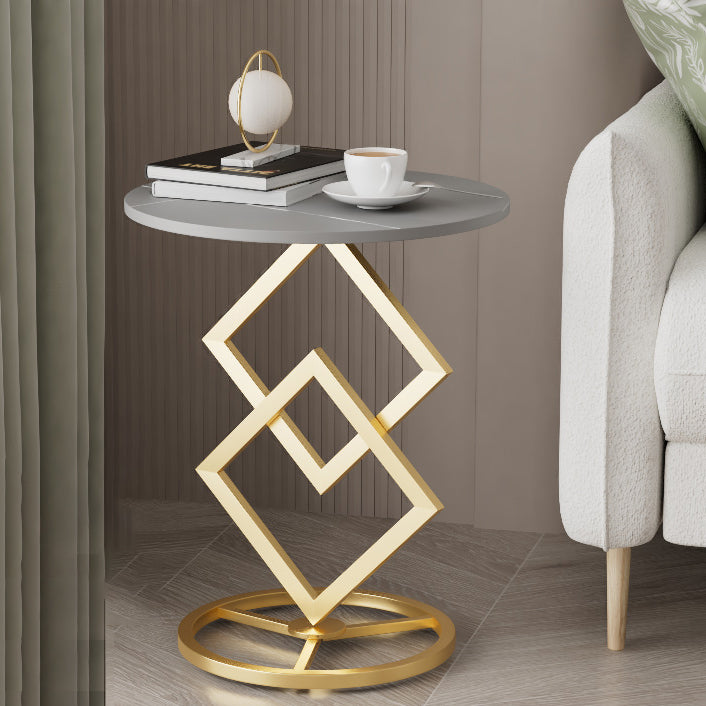 Transitional Iron Rock Slab End Table — Gold / White