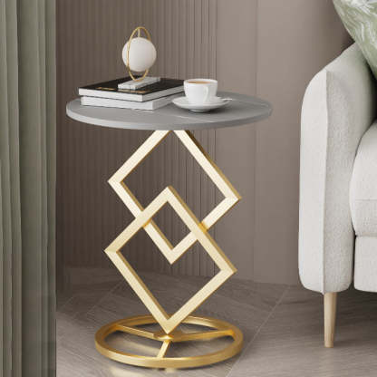 Transitional Iron Rock Slab End Table — Gold / White