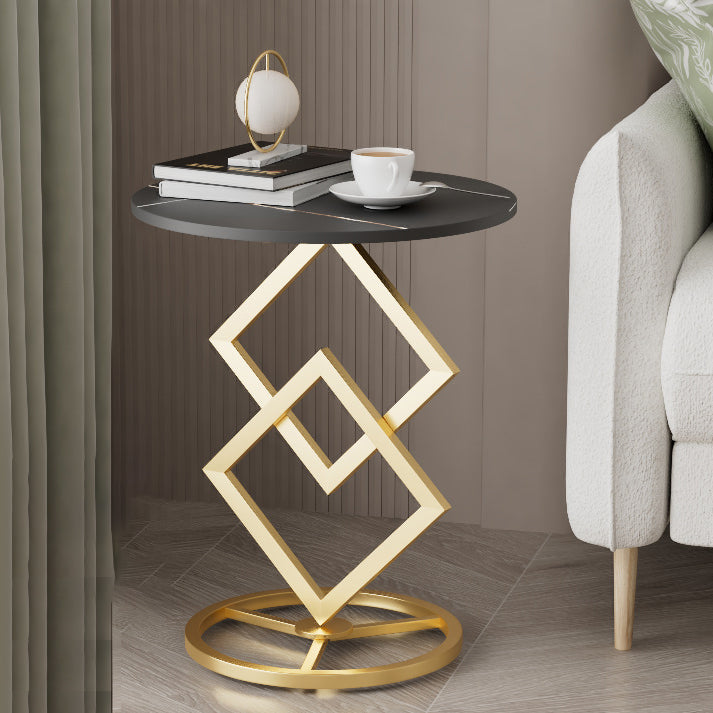 Transitional Iron Rock Slab End Table