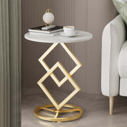 Transitional Iron Rock Slab End Table