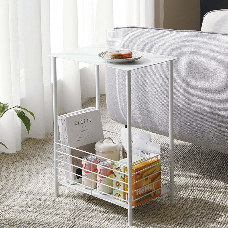 Nordic Rectangular Iron 2-Tier End Table — White