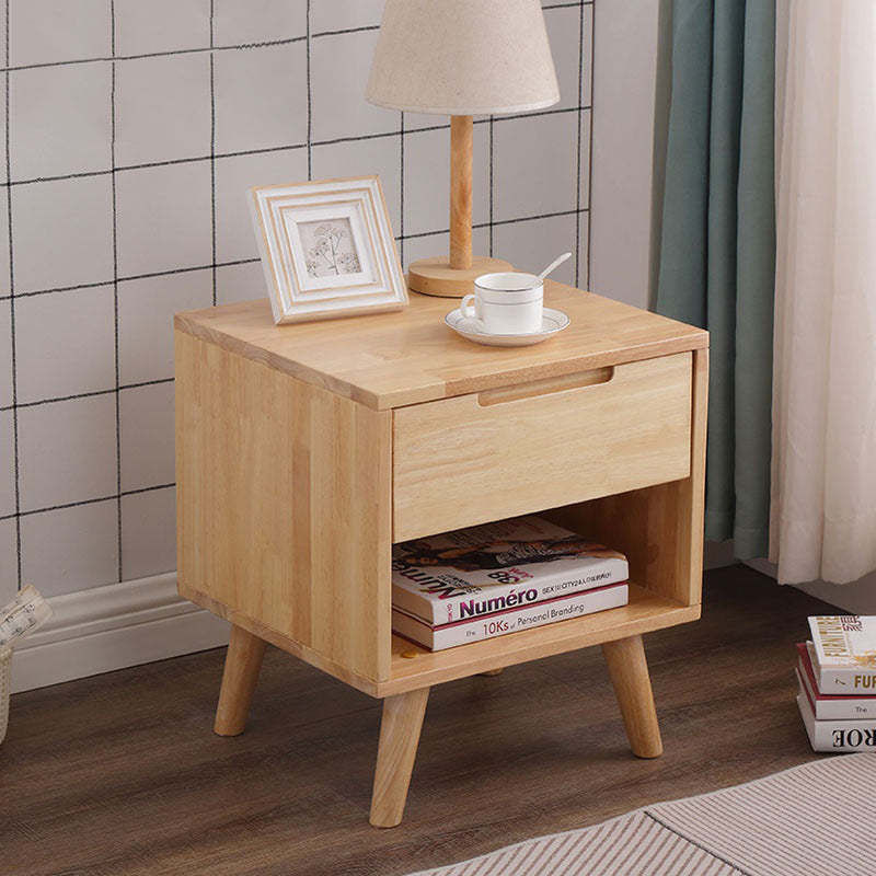 Nordic Wood Nightstand with Drawer — 1 / Wood Color