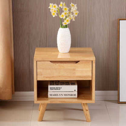 Nordic Wood Nightstand with Drawer