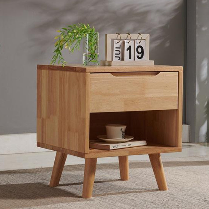 Nordic Wood Nightstand with Drawer